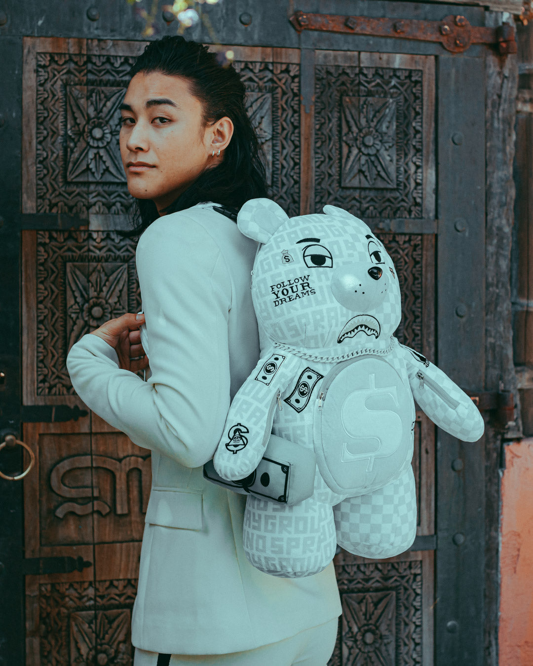 SPLIT THE CHECK (PEARL) MONEYBEAR TEDDYBEAR BACKPACK