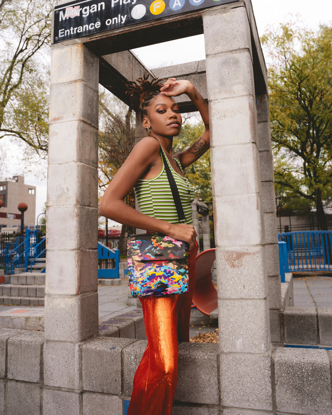 SLICED AND DICED CAMO MESSENGER SLING BAG