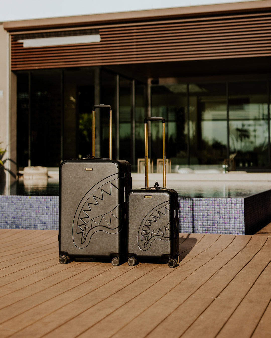 REALITY CHECK SHARKITECTURE CARRY-ON JETBLACK LUGGAGE (GOLD HARDWARE)