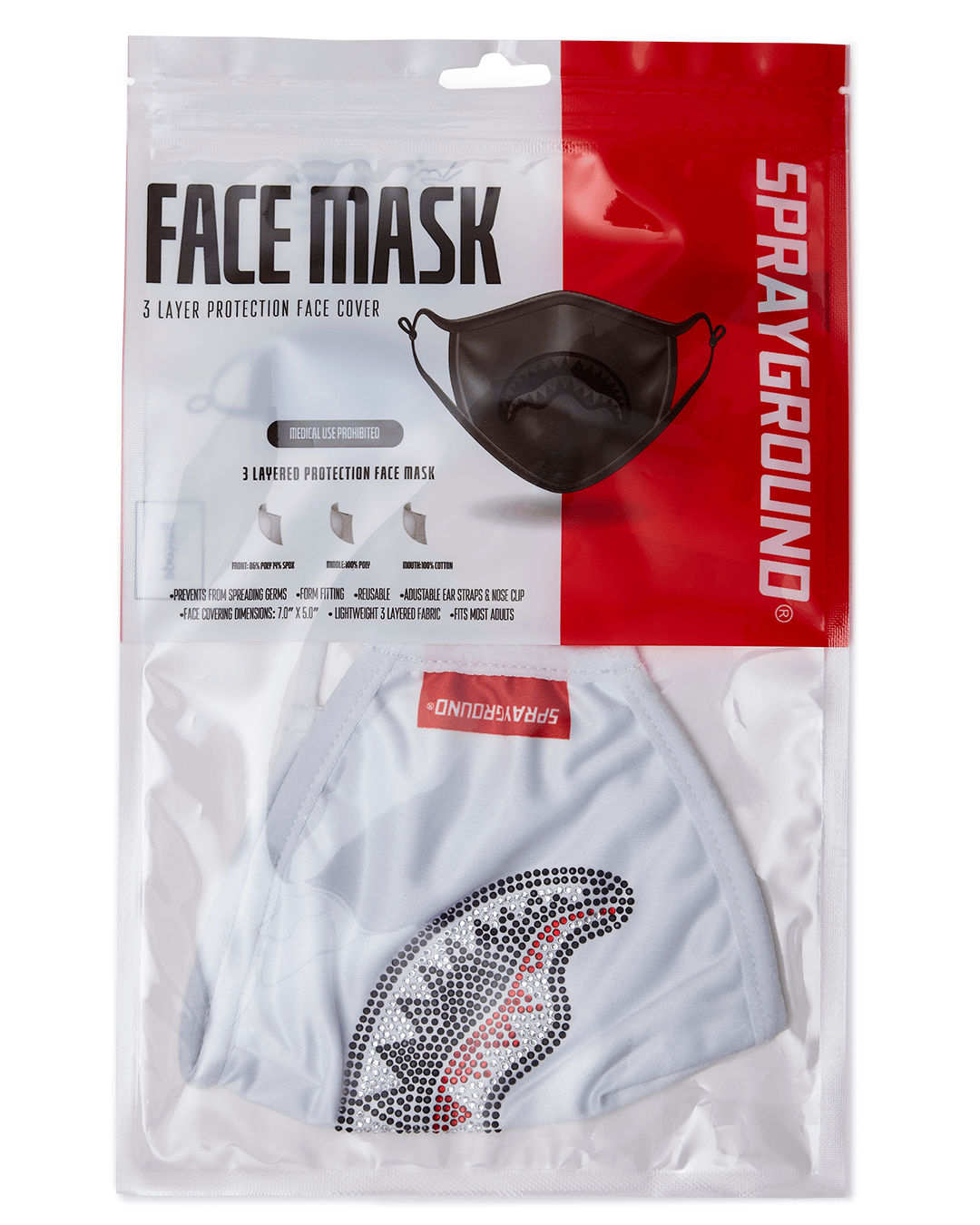 TRINITY DIAMOND SHARK (WHT) POLYESTER FACE MASK
